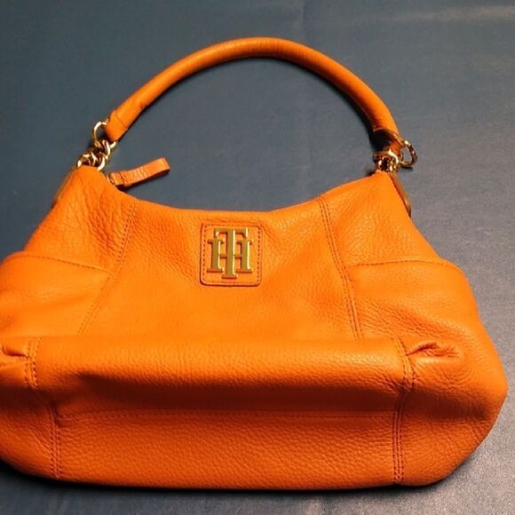 Tommy Hilfiger Orange Pebbled Leather Shoulder Bag - Picture 1 of 13